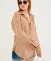 Kadın Kahve Hafif Oversize Keten Gömlek
