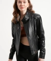 Kadın Siyah Biker Hakiki Deri Ceket