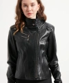 Kadın Siyah Biker Hakiki Deri Ceket
