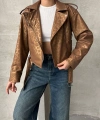 Oversıze Kemerli Deri Tarz Leopar Ceket