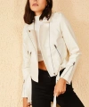 Kadın Beyaz Kolları Fermuarlı Ceket
