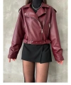 Kadın Oversize Bordo Deri Ceket
