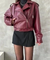Kadın Oversize Bordo Deri Ceket