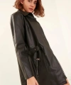 Kadın Siyah Deri Pardesü Ceket