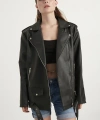 Kadın Oversize Biker Deri Ceket