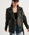 Kadın Oversize Biker Deri Ceket