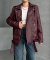 Kadın Oversize Biker Deri Ceket
