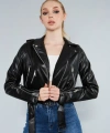 Kadın Kol Fermuarlı Deri Ceket