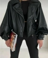Balon Kol Siyah Deri Ceket