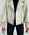 Kadın Krem Oversize Deri Ceket