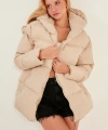 Krem Kapüşonlu Şişme Mont