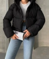 Kadın Siyah Kapüşonlu Şişme Mont Ss