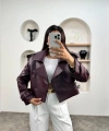 kadın premium trend luxury bordo suni deri tasarım biker ceket