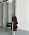 Laura Kuşaklı Yeni Sezon Astarlı Premium Kalite Rahat Kalıp Kadın Kaşe Kaban Mont