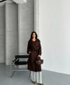 Laura Kuşaklı Yeni Sezon Astarlı Premium Kalite Rahat Kalıp Kadın Kaşe Kaban Mont