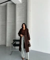 Laura Kuşaklı Yeni Sezon Astarlı Premium Kalite Rahat Kalıp Kadın Kaşe Kaban Mont