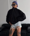 Unisex Bay uyumlu Siyah Bomber Ceket