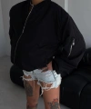 Unisex Bay uyumlu Siyah Bomber Ceket
