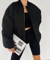 Unisex Bay uyumlu Siyah Bomber Ceket