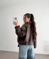 Kadın Oversize Bomber Premium Deri Ceket Kemerli