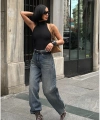 Kadın Baggy Jean Yüksek Bel Palazzo Esnek Kot Pantolon