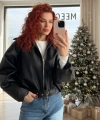 Yeni Sezon Suni Oversize Bomber Deri Ceket