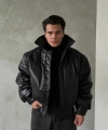 Siyah Bomber Deri Mont