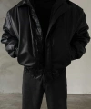 Siyah Bomber Deri Mont