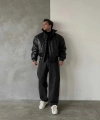 Siyah Bomber Deri Mont