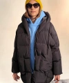 Kadın Siyah Kapüşonlu Oversize Şişme Mont