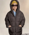 Kadın Siyah Kapüşonlu Oversize Şişme Mont
