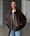 Yeni Sezon Suni Oversize Bomber Deri Ceket