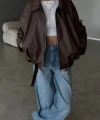 Yeni Sezon Suni Oversize Bomber Deri Ceket