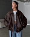 Yeni Sezon Suni Oversize Bomber Deri Ceket