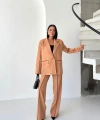 Kadın Çizgi Biyeli Blazer Ceket Pantolon Takım Elbise