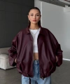 Kadın Oversize Deri Ceket– Oversize Relax Fit, Fermuarlı Kemer Detaylı Günlük Kadın Ceket