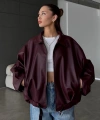 Kadın Oversize Deri Ceket– Oversize Relax Fit, Fermuarlı Kemer Detaylı Günlük Kadın Ceket