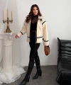 Kadın Şeritli Astarlı Peluş Kaban Mont