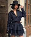 Kadın Lacivert Denim Fırfırlı Mini Elbise