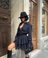 Kadın Lacivert Denim Fırfırlı Mini Elbise