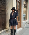 Kadın Lacivert Denim Fırfırlı Mini Elbise