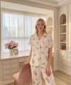 Kadın Çiçek Baskılı Pamuklı Soft Kumaş Düğmeli Pijama Takımı