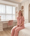 Kadın Pembe Pamuklu Yumuşak Doku Ultra Rahat Düğmeli Pijama Takım