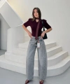 Yüksek Bel Wide Leg Salaş Jean Pantolon - Gri