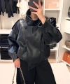 Viral Oversize Kadın Deri Ceket Yüksek Yaka Siyah Urban Style Kadın Deri Ceket