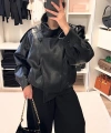 Viral Oversize Kadın Deri Ceket Yüksek Yaka Siyah Urban Style Kadın Deri Ceket