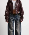 New Season Dik Yaka Motorcu Crop Kadın Deri Ceket