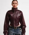 New Season Dik Yaka Motorcu Crop Kadın Deri Ceket