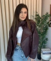 Kadın Dik Yaka Bordo Fermuarlı Deri Ceket
