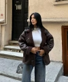 Kadın Koyu Kahverengi Siyah Oversize Ceket